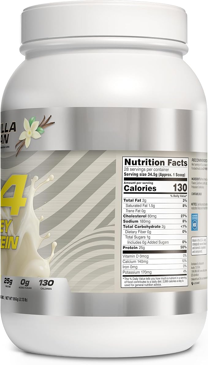 Cellucor C4 Whey Protein Powder, Vanilla Bean - 25g Protein, 0g Added Sugar, 130 Calories Per Serving, Supports Muscle Recovery, 28 Servings, Premium Whey for Post-Workout
