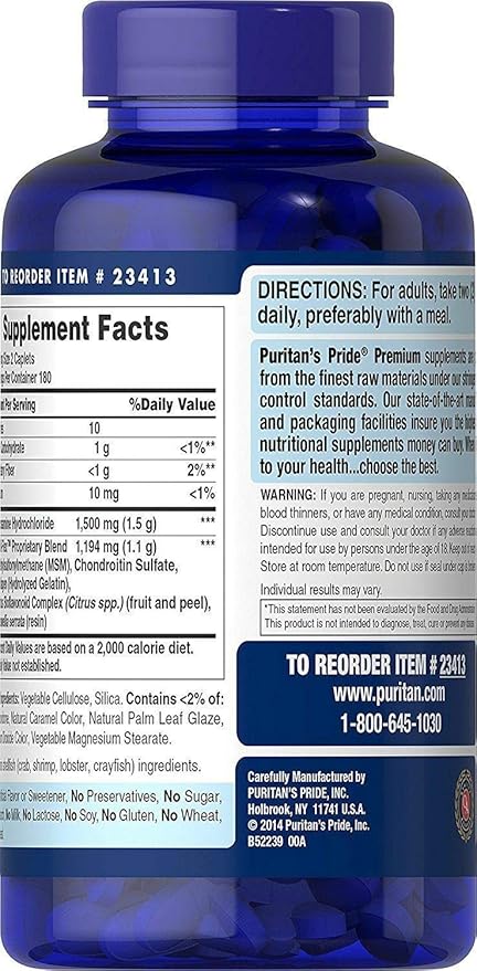 Puritan's Pride Glucosamine Chondroitin MSM, Dietary Supplement for Joint Health, 6 Month Supply, 360 Coated Tablets