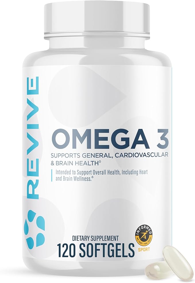 Revive MD Omega 3 Fish Oil Supplements for Men & Women - Omega 3 Softgels with EPA & DHA Fatty Acids for Healthy Skin & Joints, Heart & Brain Support - Vegan-Friendly, Gluten-Free - 120 Softgels