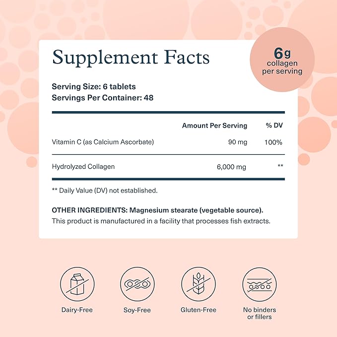 Youtheory Advanced Collagen - 6,000 mg Collagen with Vitamin C - for Hair, Skin & Nails* - Supplements for Women & Men - 290 Tablets (45-Day Supply)