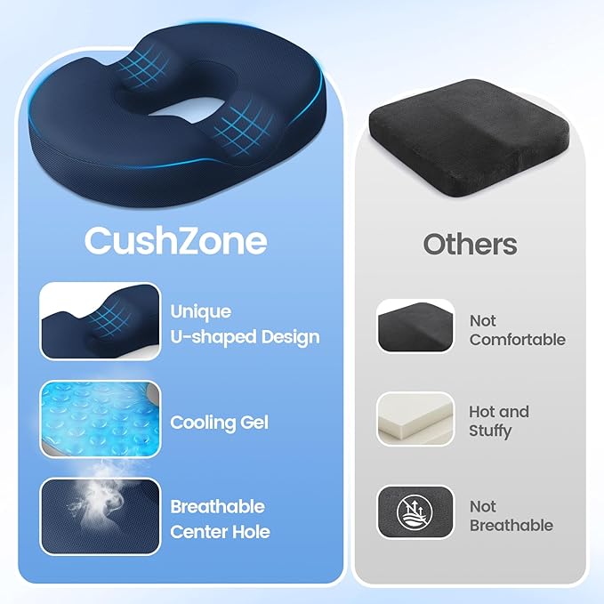 Donut Pillow Seat Cushion - Cooling Gel Floor Pillow, Memory Foam Floor Cushion for Office & Home, Car Seat, Hemorrhoids Pillow, Sciatica & Tailbone Pain Relief Chair Cushion, Blue-XL