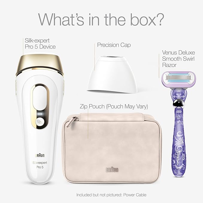 Braun Smart IPL, Silk·Expert Pro 5: at Home Laser Hair Removal for Women and Men, Permanent Visible Hair Reduction in Hair Regrowth for Body & Face, with Venus Swirl Razor, Corded, IPL5137
