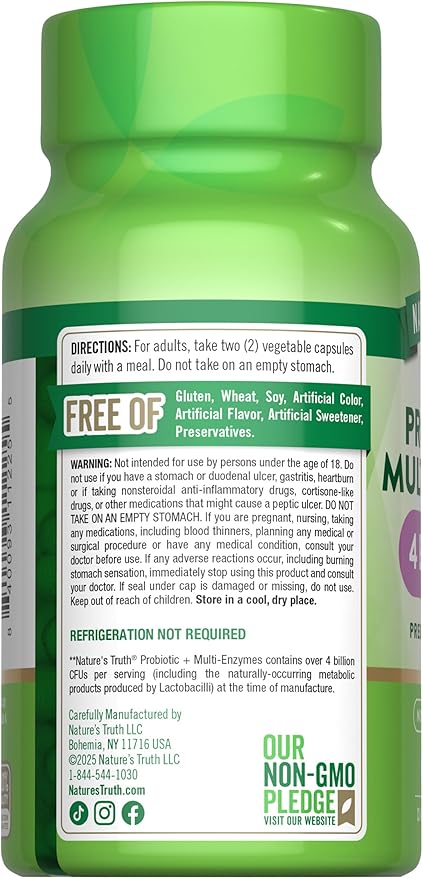 Nature's Truth Probiotics with Enzymes | 60 Capsules | for Men and Women | Non-GMO & Gluten Free Digestive Health Supplement