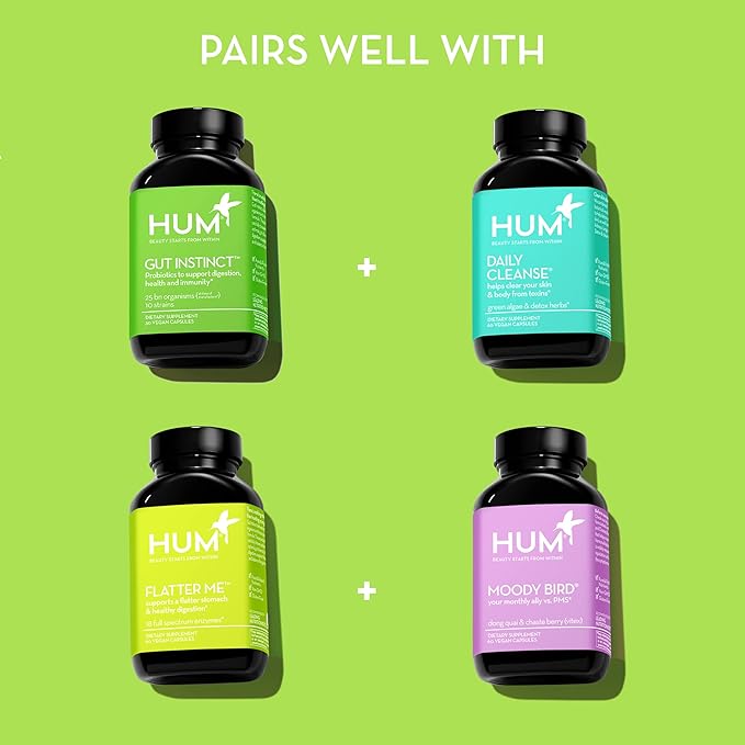 HUM Gut Instinct Daily Probiotics for Women and Men, Digestive Health, Lactobacillus, Bifidobacterium Strains for Immune Support, Probiotic Supplement for Healthy Gut Diversity, 90 Capsules