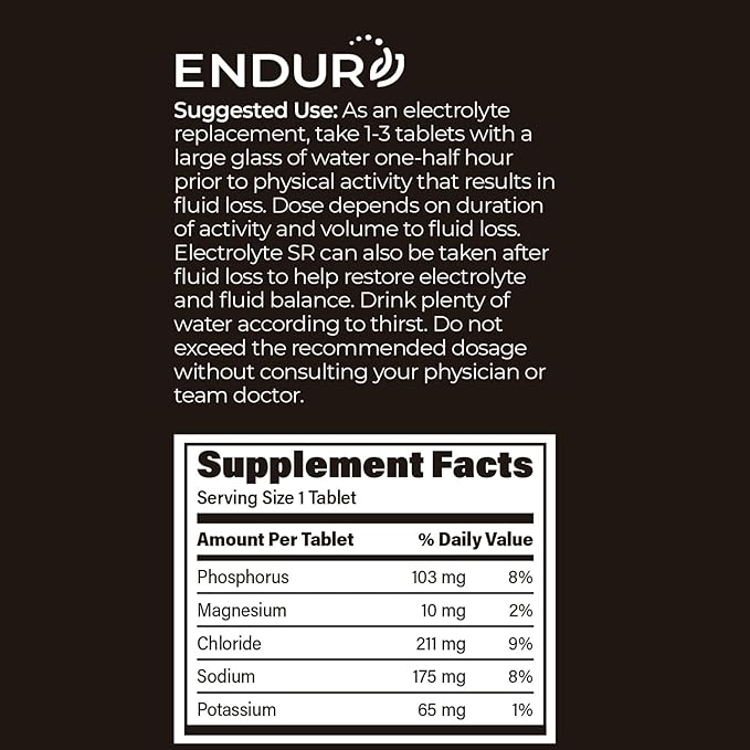 Electrolyte SR - Sustained Release Electrolyte for Optimal Hydration - 60 Tablets - Zero Sugar & Calories, Non-GMO, Vegan, Gluten Free - Muscle Recovery, Energy