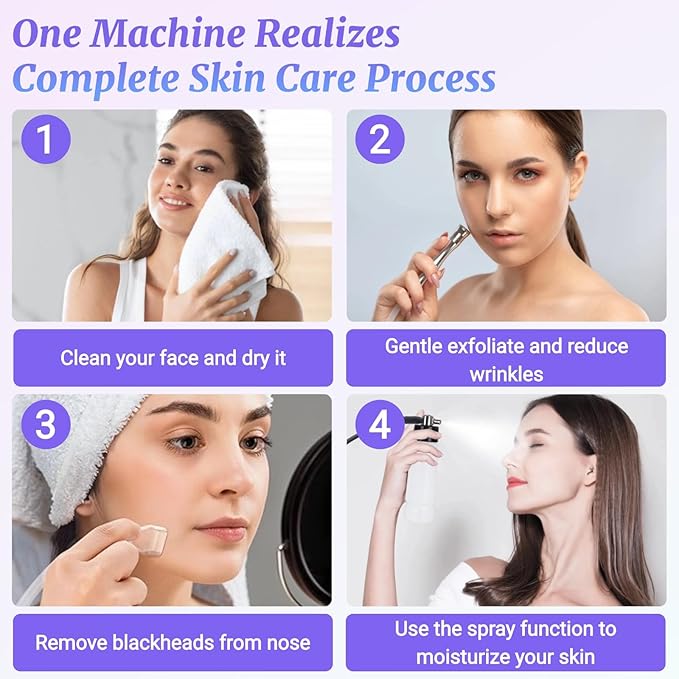 Diamond Microdermabrasion Machine, 64cmHg Suction Power Professional 3 in 1 Dermabrasion Facial Skin Care Device with Spray Bottle and Vacuum Glass Tube, Beauty Equipment for Salon Personal Home Use