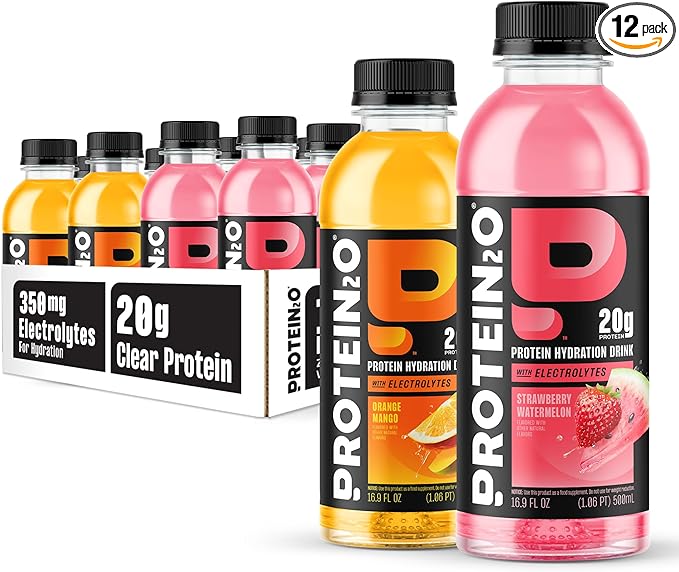 Protein2o Hydration Drink - 2-in-1 Liquid Clear Whey Protein Isolate and Electrolyte Drink - 20g Protein, Vitamins B5, B6 - Post-Workout Recovery - 16.9 Fl Oz - 12 Count Variety Pack