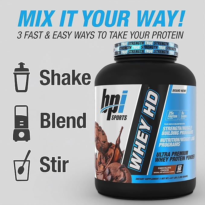 BPI Sports Whey HD Ultra Premium Protein Powder Isolate | Workout Whey Protein Powder For Men & Women for Muscle Gain | Milk Protein Concentrates | Chocolate Cookie/ Vanilla Caramel, 4.07 Pound