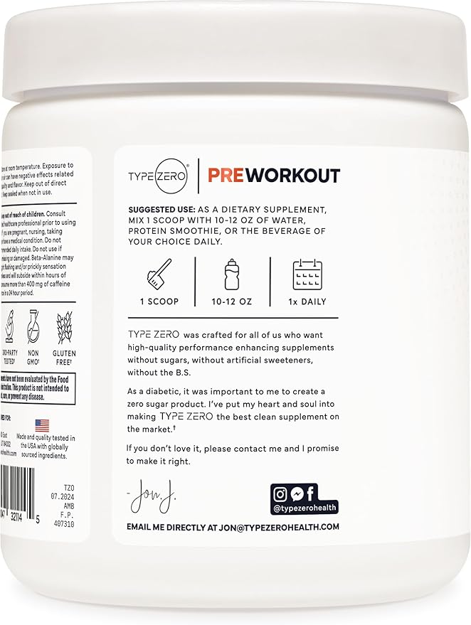Type Zero AminoBurn - Natural Pre Workout + BCAA (Peach Mango | 30serv) Sugar Free BCAAs Amino Acids Supplement Keto and Amino Preworkout and Post Workout Drink