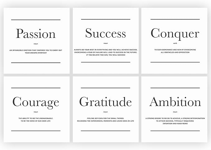 6X Motivational canvas, wall art for bedroom and office, inspirational black and white canvas poster, motivational poster set, decor bundle for home, wall pictures for living room (6x - 12 X 12 in)