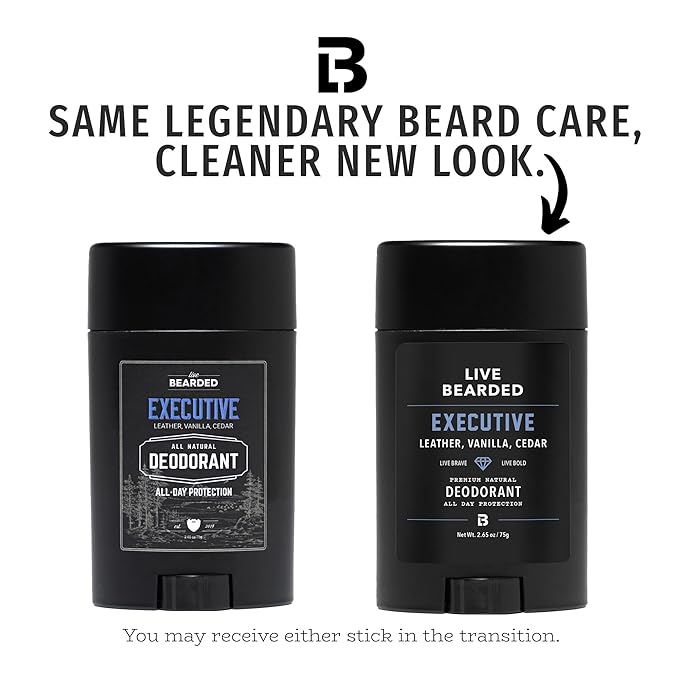 Live Bearded Men's Deodorant - Long Lasting, Aluminum Free, All Natural, Activated Charcoal Deodorant for Men, Travel Size - Executive, 1 Stick