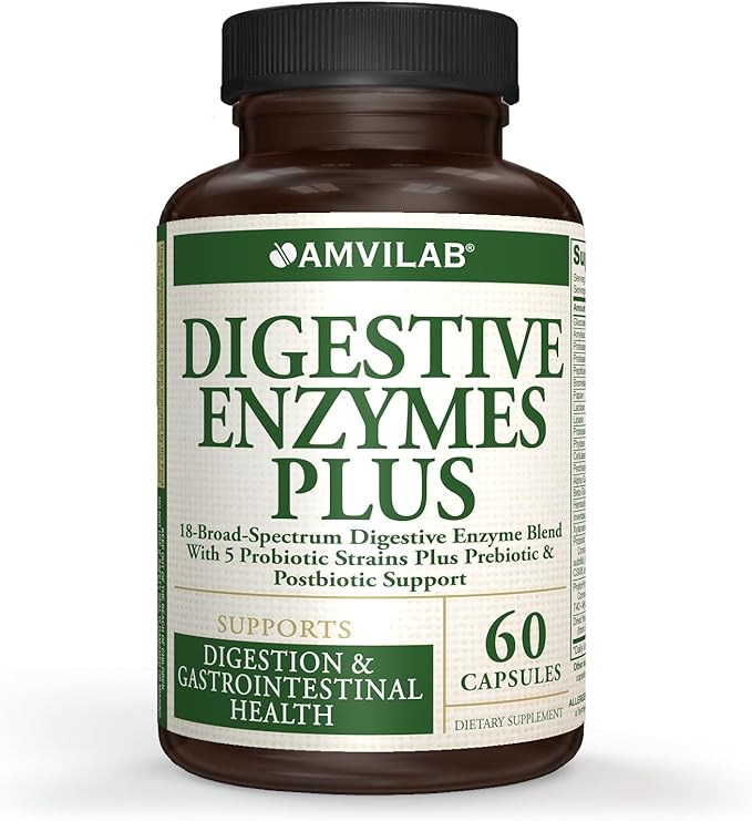 Digestive Enzymes Plus Probiotics.18 Broad Spectrum Digestive enyzme Blend with 5 probiotic strains Plus prebiotic and postbiot Support. - 60 Vegetarian Capsules