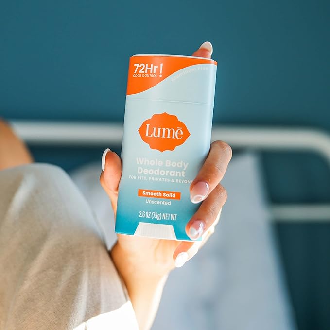 Lume Whole Body Deodorant - Smooth Solid Stick - 72 Hour Odor Control - Aluminum Free, Baking Soda Free and Skin Safe - 2.6 Ounce (Pack of 2) (Unscented)