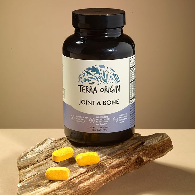 TERRA ORIGIN Joint and Bone Health | 120 Tablets | with Calcum D3, Glucosamine, hyaluronic Acid, Collagen, Tumeric and Boron | Flexibility and Mobility | Joint Supplement for Women and Men