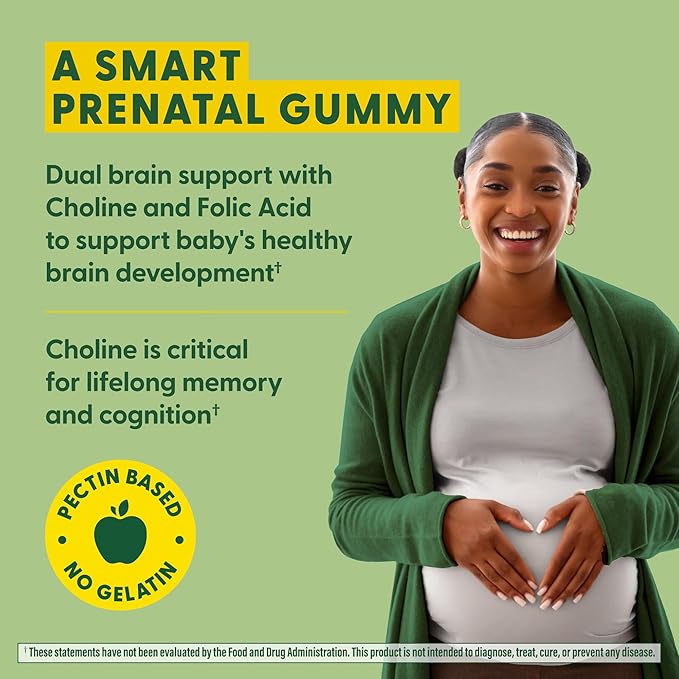 MegaFood Baby & Me 2 Prenatal Vitamins for Women Gummies with Folic Acid and Choline for Baby’s Brain Development; Plus Real Fruit- Red Raspberry Flavor - 60 Gummies (30 Servings)