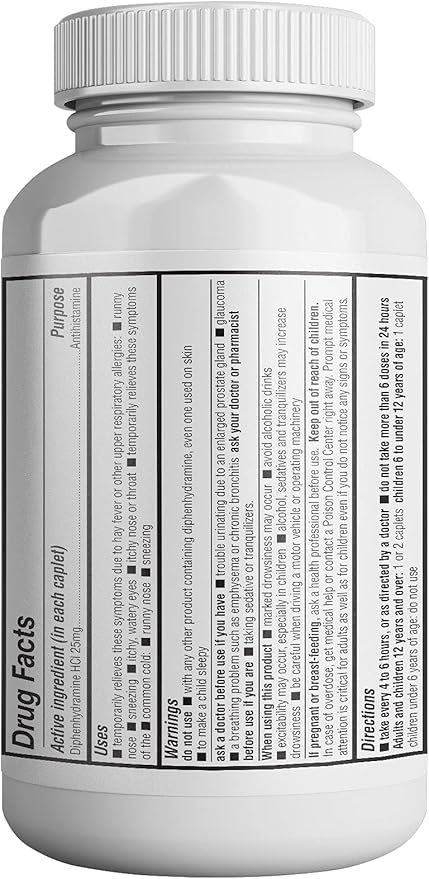 HEALTH LFE Allergy Relief, Medicine Diphenhydramine HCl Caplets, 25 mg | Children and Adults | Relieves Sneezing, Runny Nose, Hay Fever Symptoms, Itchy Eyes and Throat (Large,1000 Count)