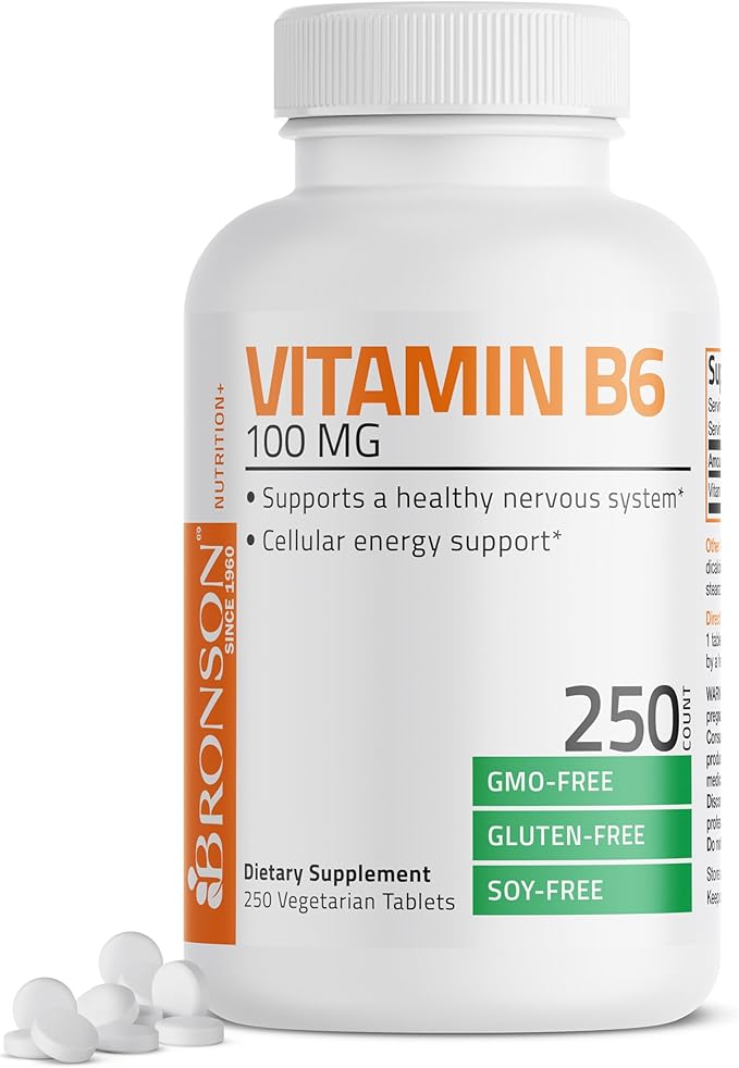 Bronson Vitamin B6 100mg Premium Vitamin B6 Supplement, 250 Tablets