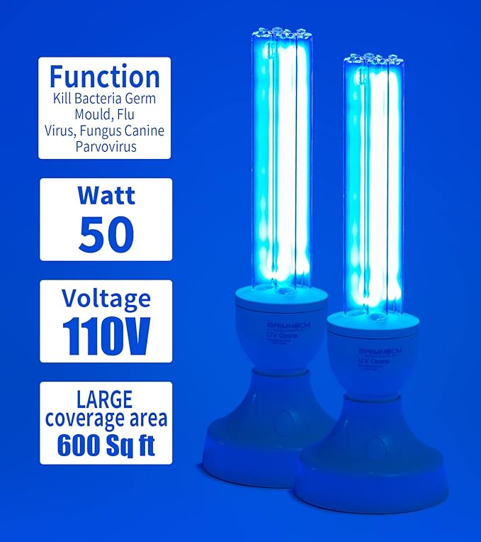 BAIMNOCM 50 Watt UV Light Sanitizer, UVC Germicidal Lamp with E26 Base and Remote Control, Home Disinfection Device UV Light Bulb for Basement/Bedroom/Kitchen, 2x25W Ultraviolet Light Lamp