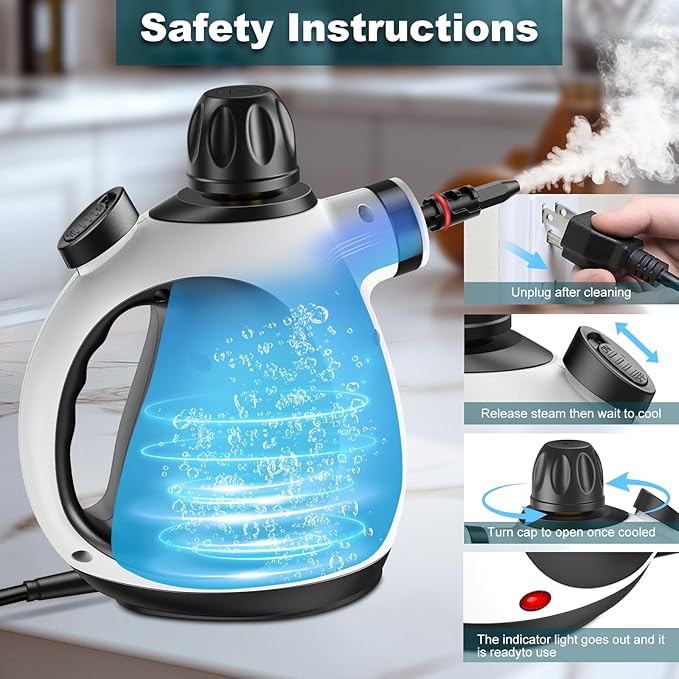 Handheld Steam Cleaner, Powerful Pressurized Steam Cleaner with Safety Lock & 14 Cleaning Accessories,Multi-Surface Natural Steam Cleaner for Home Car, Furniture, Grout, Upholstery, Couch