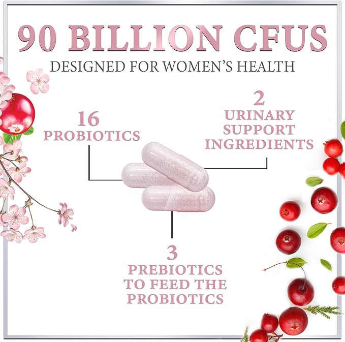 Probiotics for Women Supplement with Cranberry - 16 Premium Strains for PH Balance, Digestive Health, Vaginal & Immune Support, 90 Billion CFU, Women's Probiotic, UT, & Feminine Health - 120 Capsules
