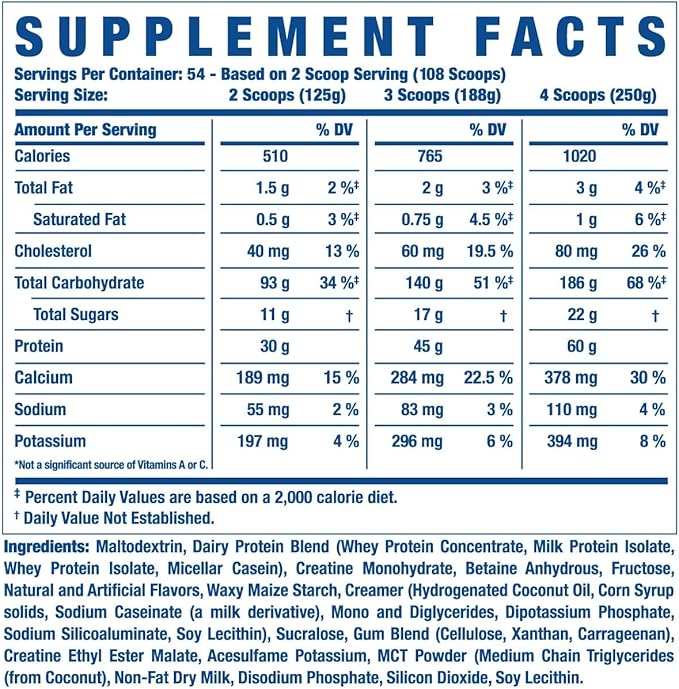 Ronnie Coleman Signature Series King Mass XL Mass Gainer Protein Powder, Muscle Gainer, 60g Protein, 180g Carbohydrates, 1,000+ Calories, Creatine and Glutamine, Vanilla Ice Cream, 15 Pound