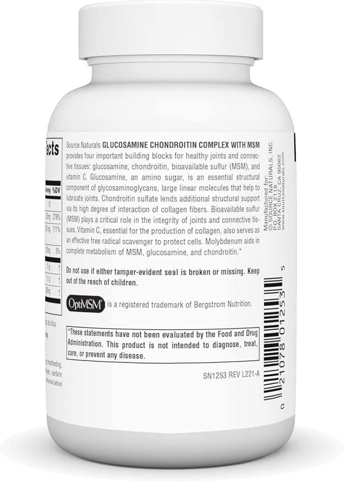 Source Naturals Glucosamine Chondroitin Complex with MSM, 60 Tablets