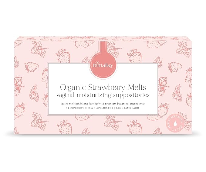 Femallay Organic Vaginal Moisturizing Suppository Melts - 100% Natural Suppositories for Vaginal Odor and Dryness Relief, Ultra-Hydrating Fast-Acting Comfort (Strawberry- 2 Pack)