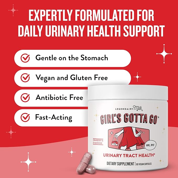 Legendairy Milk Girl’s Gotta Go™ - UTI Support Supplement - Urinary Tract Health for Women - UTI Relief for Women with Sugar-Free Cranberry and D-Mannose, 30 Servings