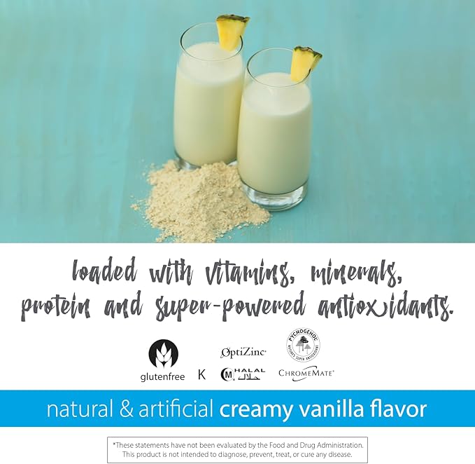 RELIV Now with Soy, Creamy Vanilla - Plant-Based Protein Shake with 7g Protein and Minerals, Dairy-Free, Gluten-Free, 30 Servings, 19.85 oz