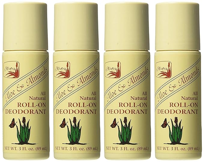 Alvera All Natural Roll-On Deodorant Aloe & Almonds - 3 Fl Oz, 4 pack