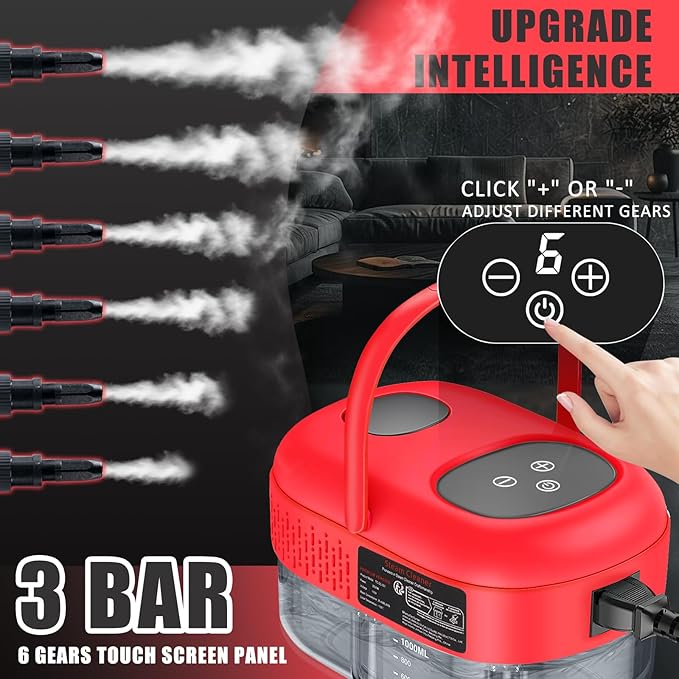 2500W Handheld Steam Cleaner, Portable Steamer for Cleaning with Touch Screen, Hand Held Steamer Cleaner, Pressurized Hand Steam Cleaner for Home Car Detailing Walls Grout Couch Tile Carpet, Red