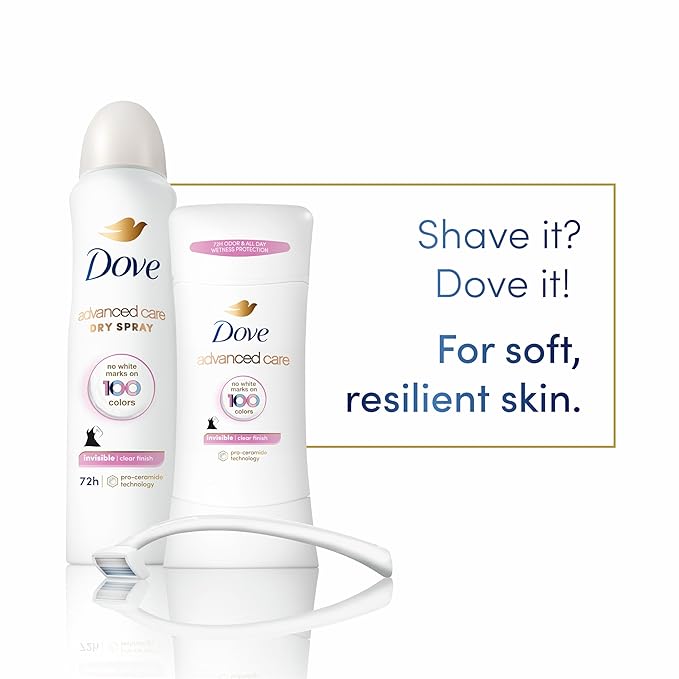 Dove Advanced Care Antiperspirant Deodorant Spray Clear Finish Invisible antiperspirant deodorant tested on 100 colors 72-hour odor and sweat protection with Pro-Ceramide technology 3.8 oz