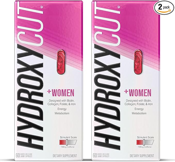 Hydroxycut +Women - 60 Rapid-Release Liquid Capsules, Pack of 2 - Includes Biotin, Collagen, Folate & Iron