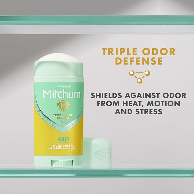 Mitchum Women Triple Odor Defense Invisible Solid Antiperspirant Deodorant, Pure Fresh, 2.7 oz (Pack of 2)