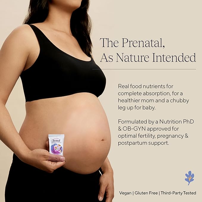 Tend Daily Best Prenatal Vitamin Bar, Made with Organic Ingredients for Pregnant & Postpartum Mothers, Includes DHA, Vitamin D, B, Choline, Folate - Peanut Butter Chocolate (4ct)