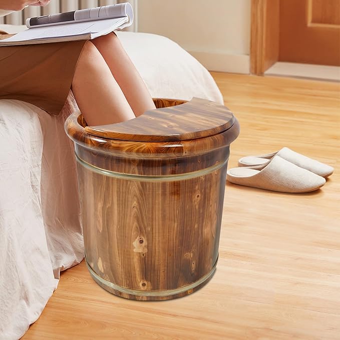 Eapmic Wooden Foot Bath Bucket with Massage Rollers and Lid, Feet Massage Barrel, Solid Wood Round Foot Soak Tub, Home Sauna Feet Basin, Pedicure Barrel for Spa, Massage, Sauna (C)