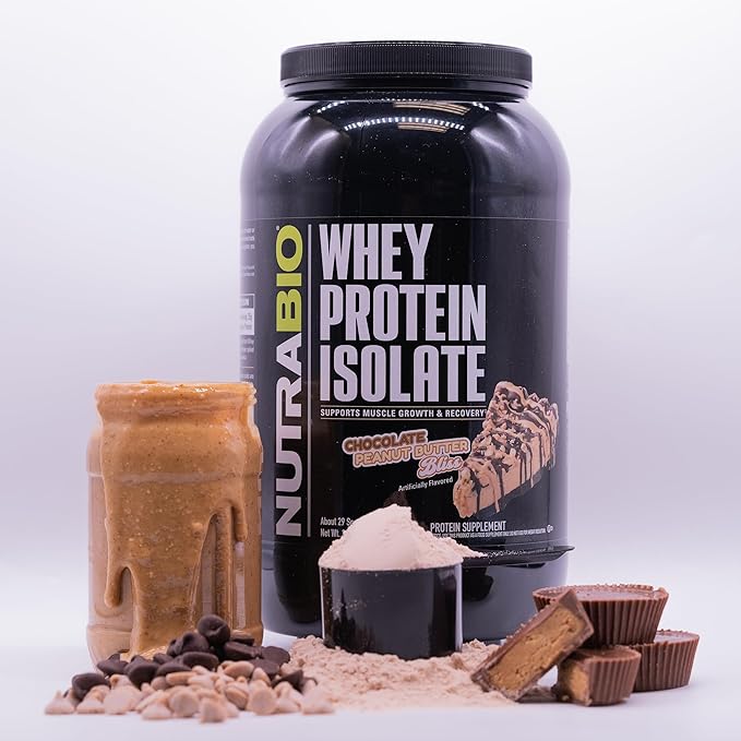NutraBio 100% Whey Protein Isolate Protein Powder, 25g Protein with Complete Amino Acid Profile, Non-GMO, Soy & Gluten Free, Low Carb, Low Calorie Whey Protein Powder, Chocolate Peanut Butter, 2 Lbs