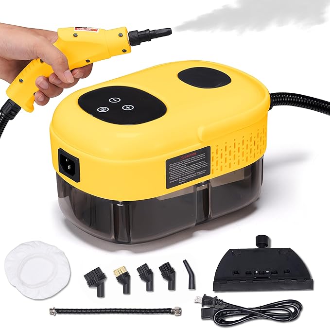 Spurgehom Handheld Steam Cleaner, 15s Heat-Up 1L Tank Portable Steam Cleaner, 2500W High Temperature Multipurpose Steamer for Cleaning, 6 Gears Adjustable Handheld Steamer for Home, Yellow