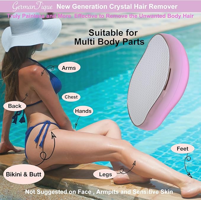 Crystal Hair Eraser,Natural Crystal Hair Remover,Reusable Painless Nano Glass Hair Removal Device Without Shaver,Gentle Crystal Epilator and Exfoliator for Soft Silky Skin(Light Pink)