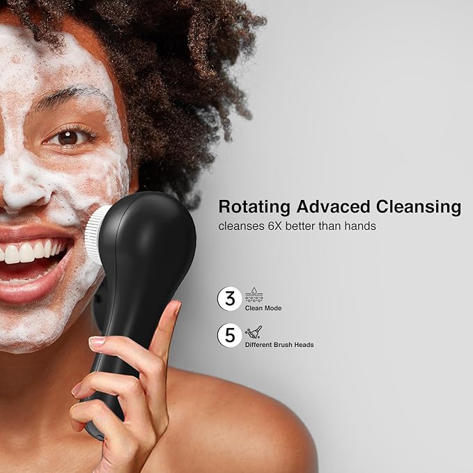 Face Scrubber Exfoliator,Facial Cleansing Brush Rechargeable IPX7 Waterproof with 5 Brush Heads,Electric Face Spin Brush for Exfoliating, Massaging and Deep Cleansing