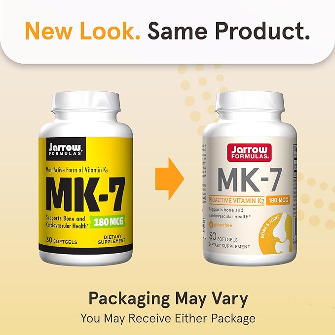 Jarrow Formulas® MK-7 180 mcg, Bioactive Form of Vitamin K2 For Bone and Cardiovascular Health, Vitamin K2 MK-7 Dietary Supplement, 30 Softgels, 30 Day Supply