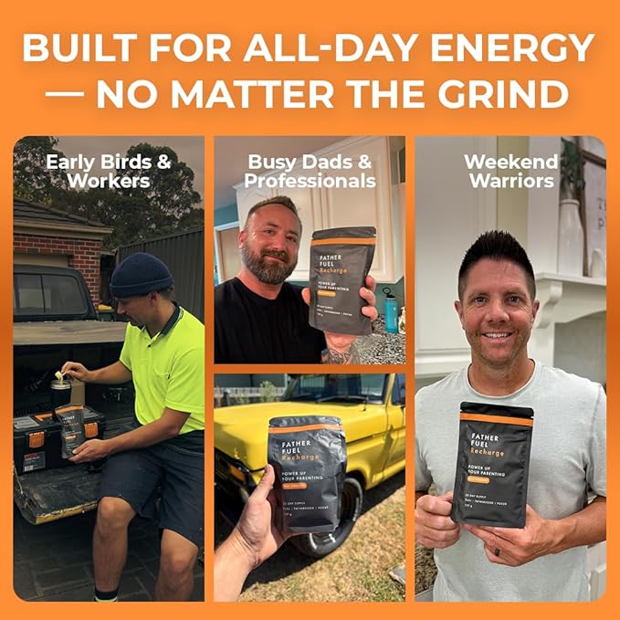 Recharge – Crash-Free Energy & Focus Powder for Men | Dad-Built Formula with Ginseng, L-Theanine, Inositol, CoQ10 & B-Vitamins | 30-Day Supply – Daily Strength & Stamina