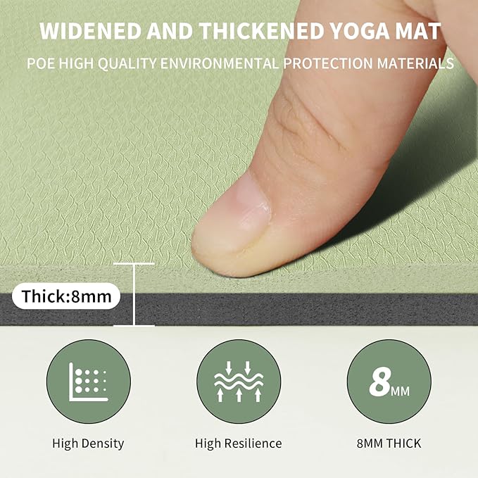 8mm Large Yoga Mat (6'x 4') - Extra Long and Wide 72 x 48 x 0.32 inches, Non-Slip POE Fitness Mat, Eco-Friendly, Thick Wide Exercise Mat for Home Workouts,Ideal for Yoga and Pilates.