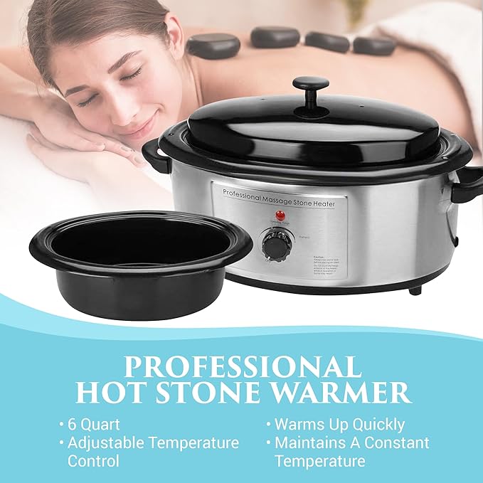 NRG Professional Hot Stone Warmer for Massage Therapy, 6 Quart - Hot Stone Heater Hot Stones Warmer Massage Stone Heater Massage Stone Warmer Massage Accessories - Adjustable Temperature Control