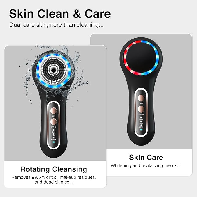 Face Scrubber Exfoliator,Facial Cleansing Brush Rechargeable IPX7 Waterproof with 5 Brush Heads,Electric Face Spin Brush for Exfoliating, Massaging and Deep Cleansing