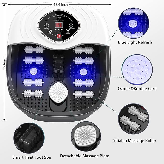 closewave Foot Spa Bath Massager with Heat, Shiatsu Rollers, UV & Ozone Bubbles - Includes Tea Tree Oil Epsom Salt, Relieves Stress and Foot Pain - Home Pedicure Soak Tub Gift for Women/Men, Mom/Dad
