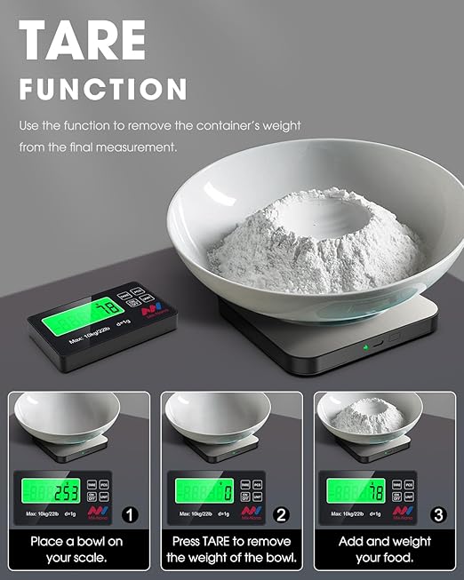 Mik-Nana Food Scale, 22lb Digital Kitchen Scale with 7 Units Wireless LCD Display & Tare Function, Stainless Steel Weight Grams and Ounces for Baking, Cooking and Meal Prep (Batteries Included)