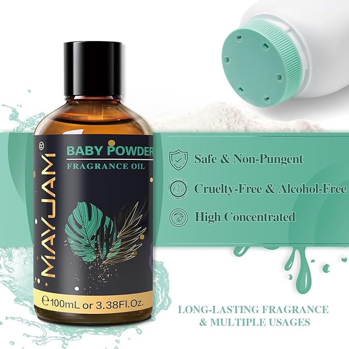 100ML/3.38FL.OZ Baby Powder Fragrance Oils with Glass Dropper, Essential Oils for Diffusers for Home, Long Lasting Scented Oils for Diffusers Soap Candle Making