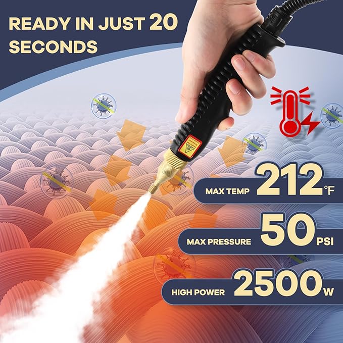 Moongiantgo High Pressure Steam Cleaner, 2500W Portable High Temp Bathroom Power Steamer Cleaning Machine Steam Humidity Adjustable For Home Use Kitchen Grease Car Detailing (110V, Red)
