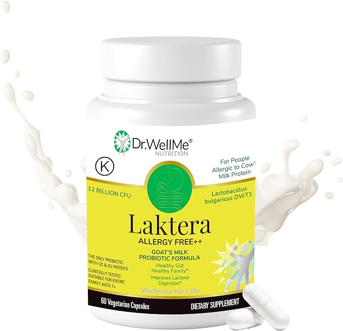 Dr.WellMe | Laktera Probiotic Digestive Aid | Truly Effective for Gut Health | 60 Capsules, 12 Billion CFU + Lactobacillus Bulgaricus | Kosher